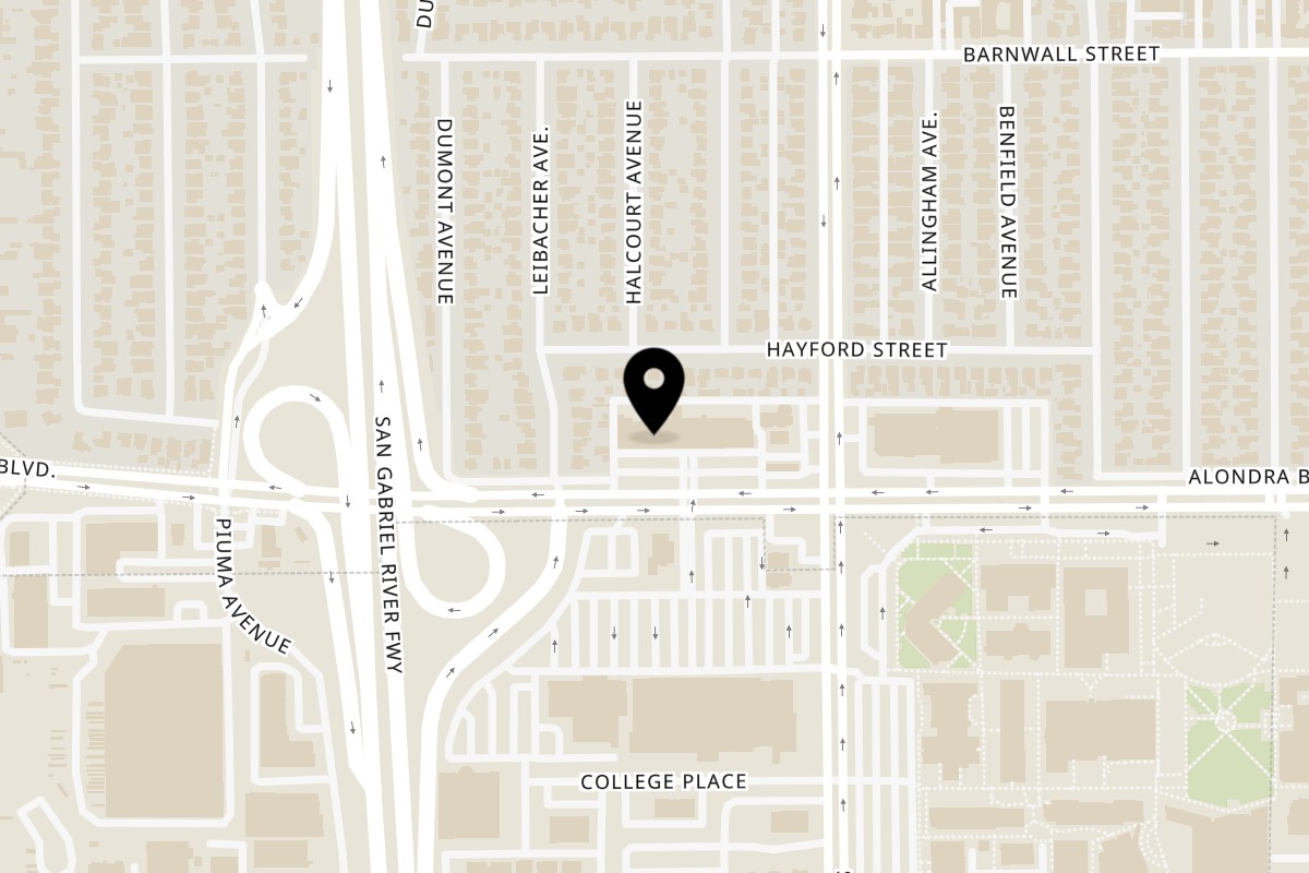 Map showing the location of Golden Pho on 10925 Alondra Blvd in Norwalk